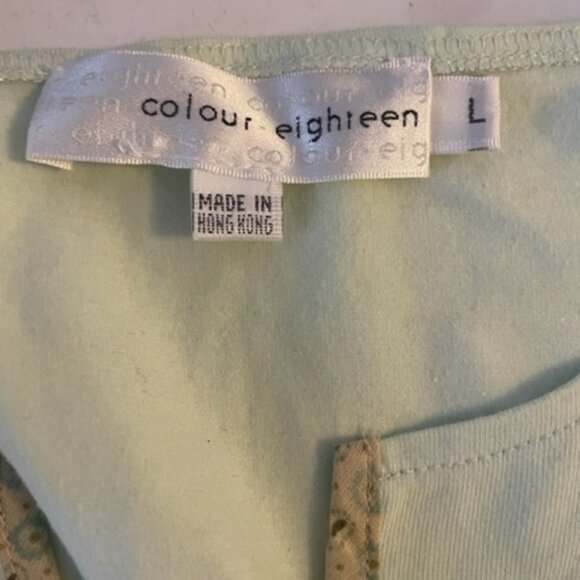 Colour Eighteen cap sleeve ballet neck tee in aqua jersey with placed print NWOT - Picture 8 of 9